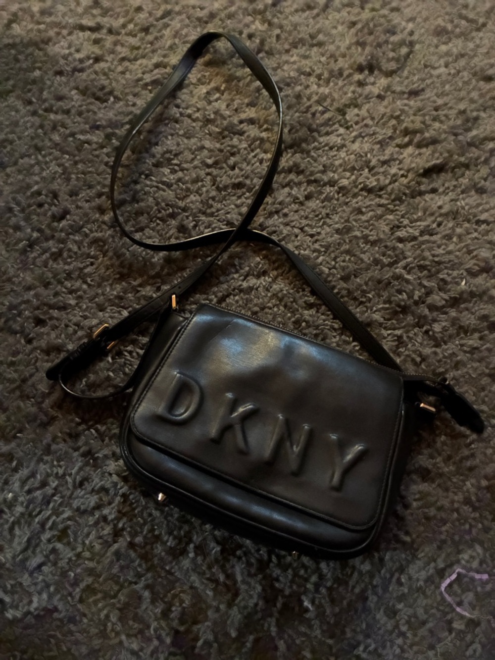 DKNY Black Embossed Logo Shoulder Bag